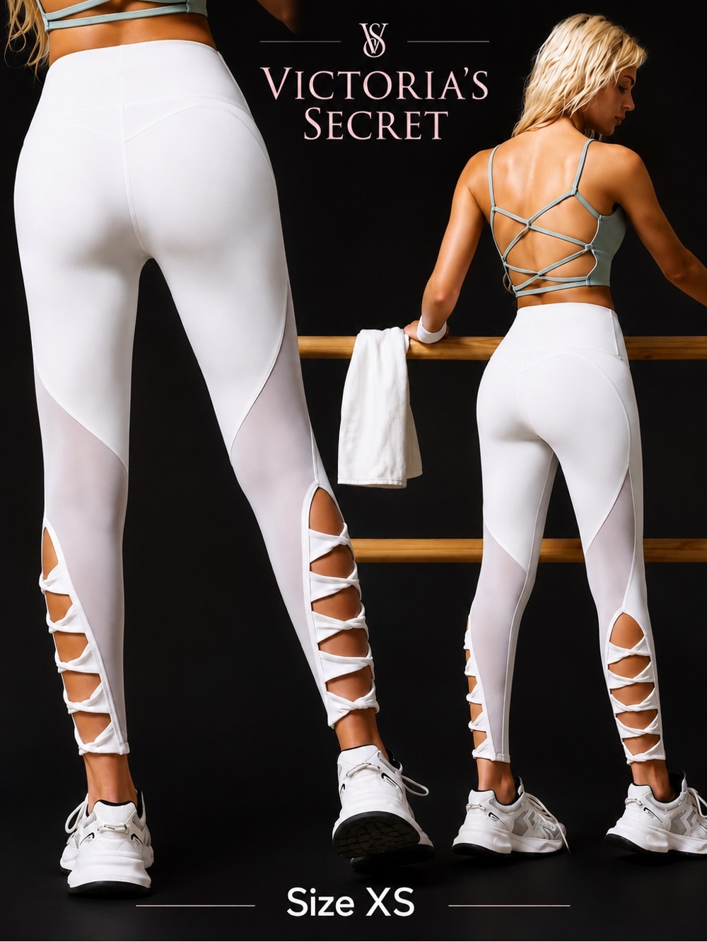 Victoria's Secret White High-Waist Lattice-Back Leggings Size XS